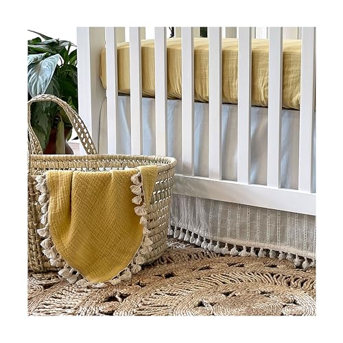 Crane Baby Soft Cotton Fitted Sheet for Cribs and Toddler Beds, Ochre Yellow, 28”w x 52”h x 9”d