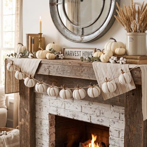Mindsoft 8.2 ft White Pumpkin Garland Fall Crochet Thanksgiving Decor by Mindsoft - Used condition - US$18.99