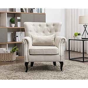 Kmaxfabricclubchairtuftedthronechairmidcenturyaccentwingbackchairpaddedseatingwoodlegshomeclubbedroomlivingroombeige Urban Country Home Decor Kmax fabric club chair tufted throne chair mid century accent wingback chair padded seating wood legs home club bedroom living room beige urban country home decor