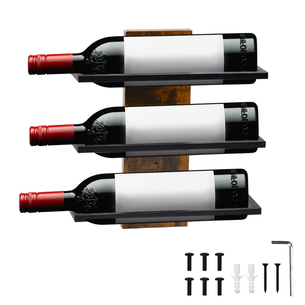 Portabottiglie da Parete per 3 Bottiglie di Vino,Mensola per Bottiglie da Muro,Cantinetta da Parete per Angolo Bar per Cucina, Sala da Pranzo e Cantina