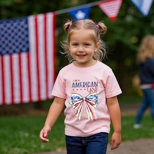 Image of Toddler Boys Girls 4th of July Short Sleeve Shirt - Kids Patriotic American Flag Memorial Day USA Tops 2-7T