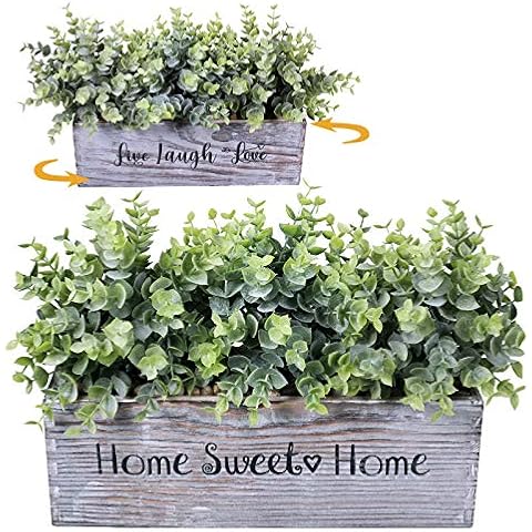 Winlyn Artificial Eucalyptus Plant in Wood Planter Box Cover