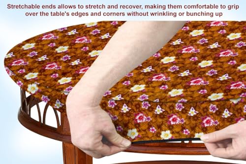 Image of The Furnishing Tree Elastic Oval Center Table Cover WxL 16x48 in Inches Polyester Floral Pattern Orange