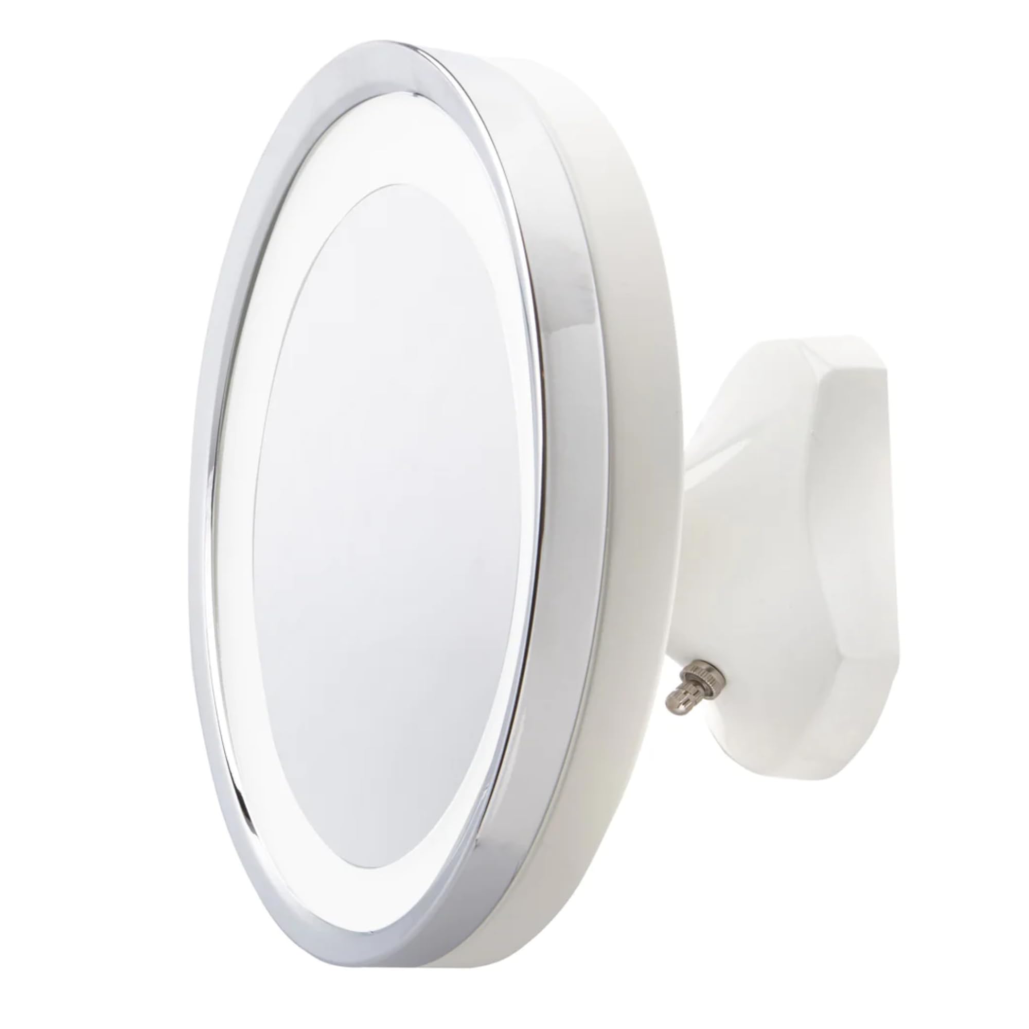 JERDON Wall Mounted White/Chrome Finish Makeup Mirror with LED Light – 5X Magnification – 9.75” Diameter –5.25” Pivot Extension – Direct Wire Only -