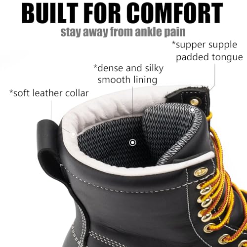 Image of SUREWAY 8in Waterproof Moc Toe Work Boots for Men Soft Toe,Premium Full Grain Leather,Safety Wedge Work Boots /Shoes,Comfort Insole,Oil /Slip Resistant,Industrial Construction Boots BLACK