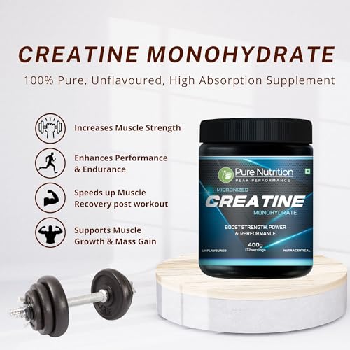 Image of Pure Nutrition Micronised Creatine Monohydrate Powder (400g), Pre /Post Workout Supplement, Instant Energy for Athletic Performance, Fast Recovery, Increased Muscle Mass, Unflavoured, 33 Servings