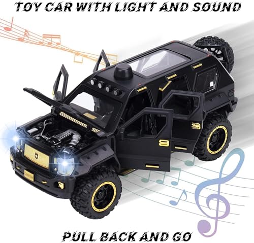 Image of 1:24 George Patton Off-Road Diecast Model Car Metal Pull-Back Vehicle with Sound Light & Opening Door Kids Toy Gift for Boys & Girls Fun Adventure Play (Black)