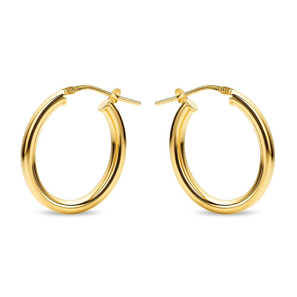 Miore Pendientes Mujer de Plata de Ley 925 Bañados en Oro de 18K 750 de 26mm, Aros Redondos de 18 Quilates 750 de 16mm, Hechos a Mano en Italia, Joyas Dorados con Joyero
