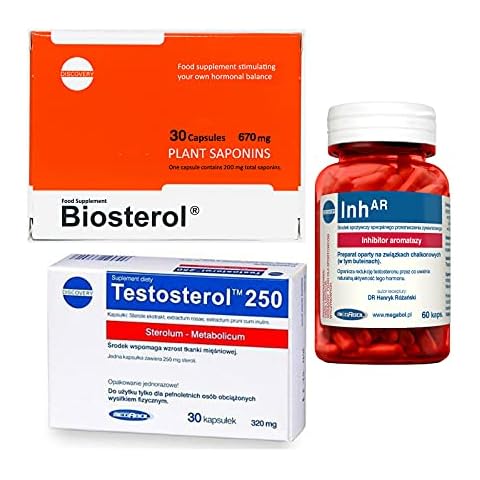 MEGABOL MEGA Set - Testosterol 250 30 Capsules + Biosterol 30 Capsules + Inh-AR 60 Capsules - Testosterone Boosters - Inhibitor Aromatase - Estogen Blocker - Hormone Support - Muscle Growth Cover