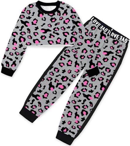 Image of Betusline Girls 2 Piece Outfits Girls Cropped Sweatsuit Pants Outfit Clothes Set, 4T-14 Years