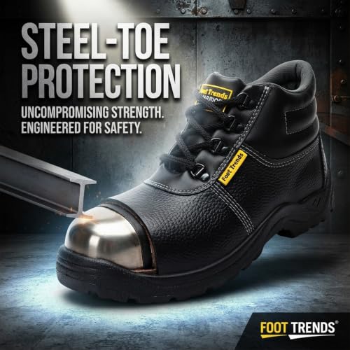 Image of Foot Trends Black Safety Shoes with Steel Toe Protection for Factory and Industrial Work for Men