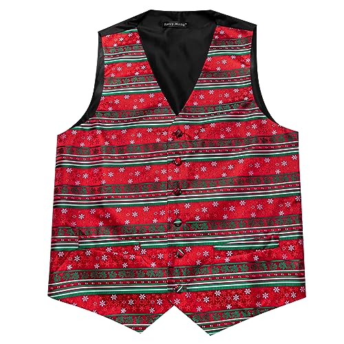 Image of Barry.Wang Mens Red /Green Christmas Suit Vest Holiday Xmas Waistcoat Tie Set Party Tuxedo