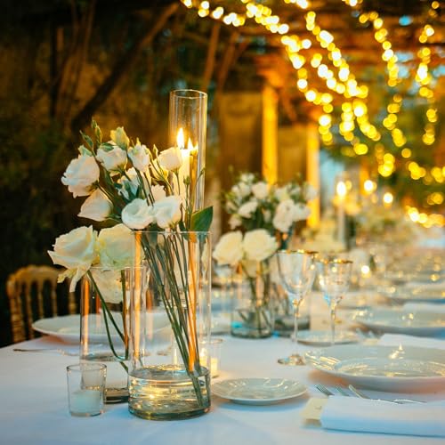 12 Pack Glass Cylinder Vases for Centerpieces 8" Tall Clear Hurricane Flower Vase Bulk for Weddings, Floating Candles, Table Decor, Events, Home Decoration - Image 3
