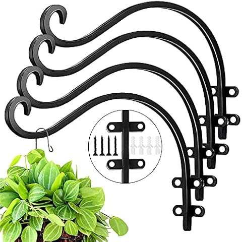 Evadow 4 Pack 12Inch Hanging Basket Brackets for Outdoor, Heavy Duty Metal Wall Planter Hanger Garden Hanging Flower Basket Bracket for Flowerpots, Bird Feeder, Wind Chime, Lanterns Cover