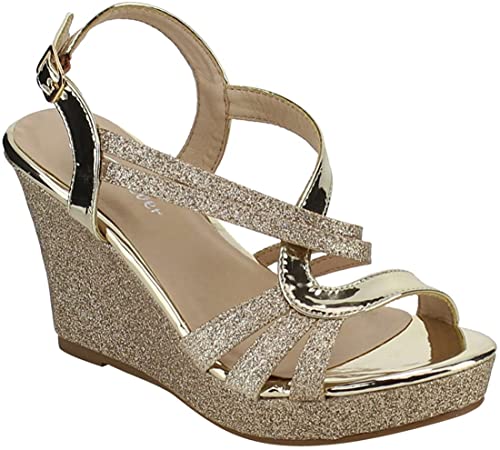 Forever Link Women's Glitter Strappy Wrapped Wedge Heel Platform Sandals2