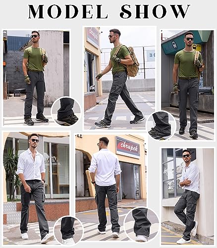 Cindeyar Cargohose Herren Relaxed Fit Baumwolle Wanderhose Herren Casual Arbeitshosen Männer Outdoor Militär Taktische Hosen mit Multi Taschen(Dunkelgrau,XL)