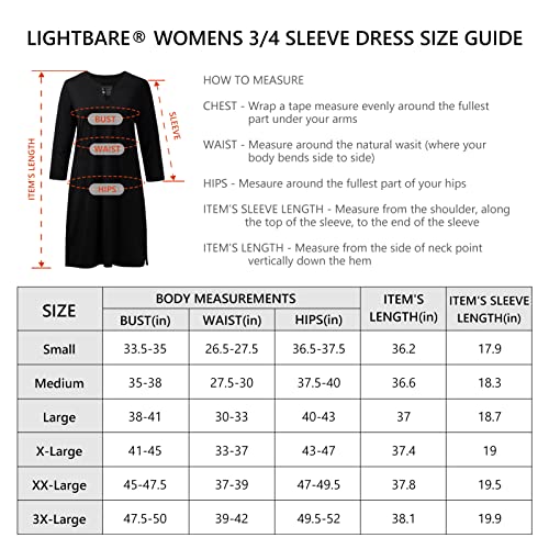 Lightbare Women’s 3/4 Sleeve Dress With Pockets Upf 50+ Casual Sun Dress Breathable Quick Dry For Beach Hiking Outdoors Party Black #TOP2