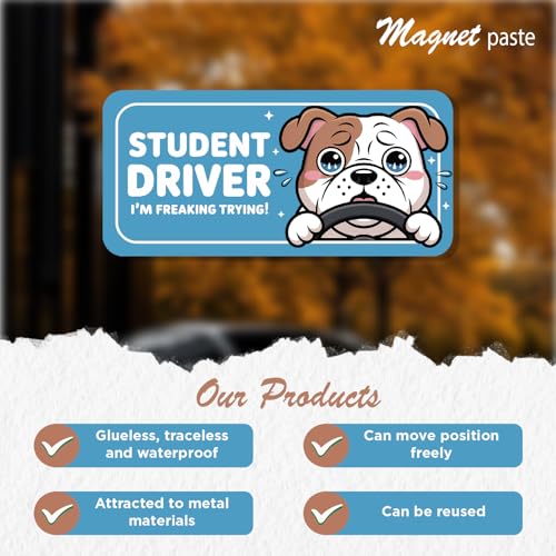 Image of 7.6x3.6 Student Driver Magnet - Adorable Crying Dog Design: Please Be Patient - Funny and Cute Car Decor for New, Teen, and Learner Drivers (Bulldog Student Driver Magnet)