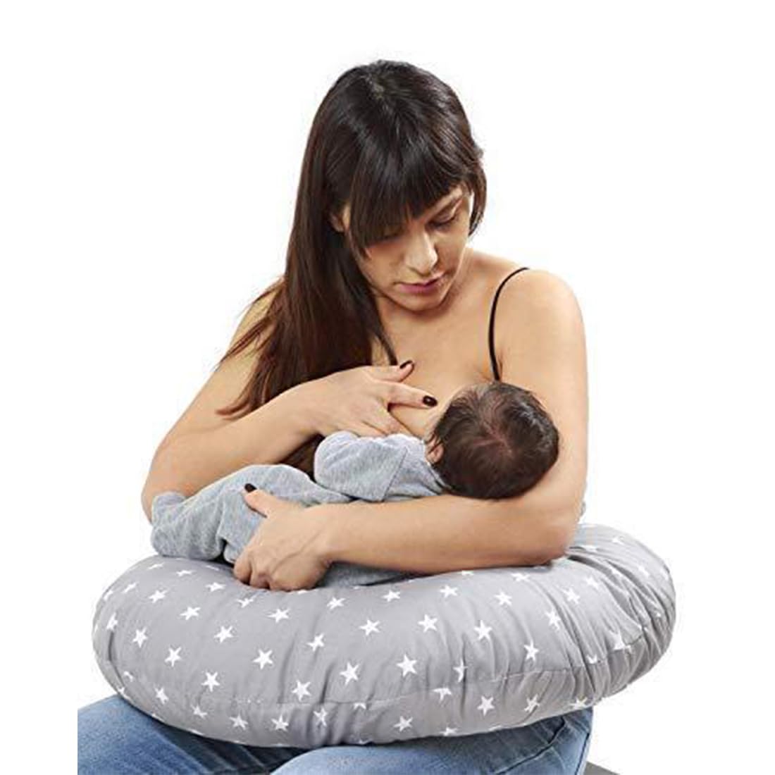 KRADYL KROFT 5in1 Baby Feeding Pillow with 100% Cotton Removable Cover | Breastfeeding Pillow | Nursing Pillow with Belt and Hoop (StarGrey)