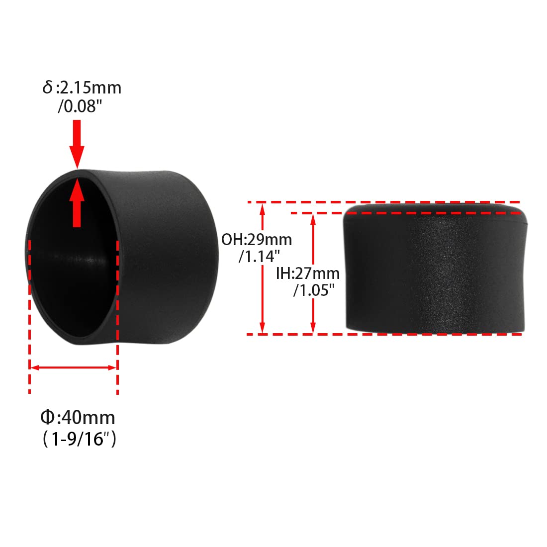 Stuhlbein-Bodenschoner, Flexible, Nicht abfärbende PVC-Möbeltischhussen mit runden Beinen, 4er-Pack(40mm)