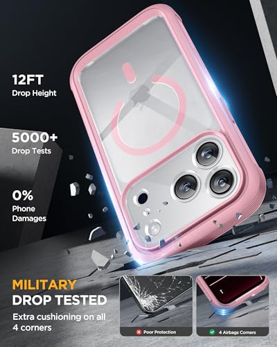 Image of Miracase Magnetic for iPhone 17 Pro Case 6.3 inch [Compatible with MagSafe] Full-Body Phone Case with Built-in Glass Screen Protector & Camera Control,Drop Proof iPhone 17 Pro Cover, Pink