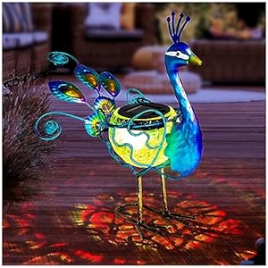 HONGLAND Solar Peacock Statue Light, Solar Animal LED Lights Outdoor, Solar Power Figurine Waterproof Metal Peacock Yard Art for Pathway Patio Backyard Decoration Lawn Ornaments