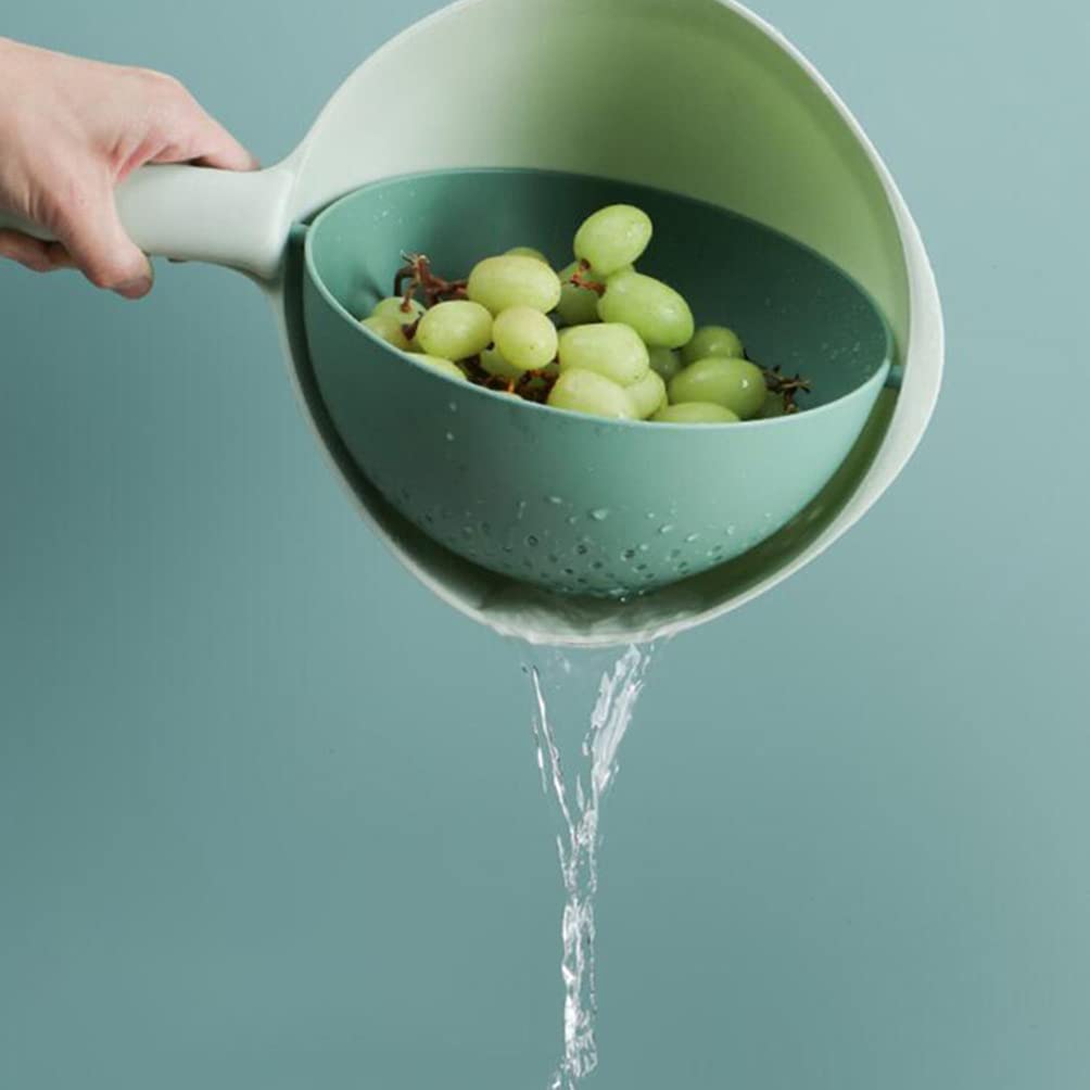 Stainer Steel Strainer Vegetable Washing Basket with Handle Fruit Washing Colander Double Layer Veggie Food Washing Bowl Basket with Filter Green Strainer