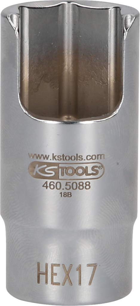 KS Tools 460.5088 Llave de vaso angular especial de 3/8" para uniones de tubos, 17 mm