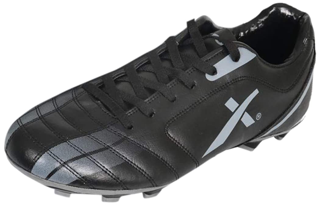 Vector X Speed Syntehtic Leather Upper Material Football Soccer Shoes| Lace-Up|Water Resistant|Synthetic Sole|Lightweight & Durable|for Men, Youth, Unisex (Black-Grey)