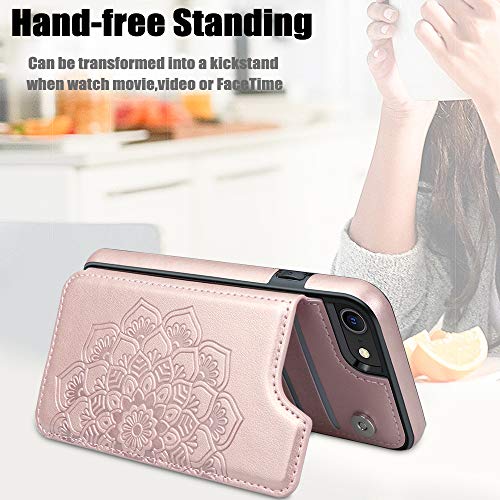 MMHUO for iPhone 7/8/SE 2020/SE 2022 Case with Card Holder,Flower Magnetic Back Flip Case for iPhone 7/8/SE 2020 Wallet Case Women,Protective Case Phone Case for iPhone 7/8/SE 2020/SE 2022,Rose Gold - Image 6