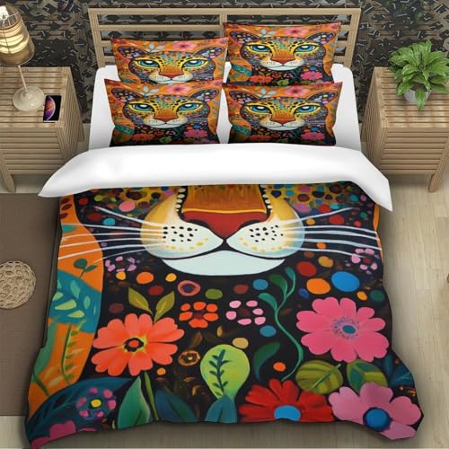 Housse de couette imprimé 3D léopard parure de lit zippée - 5