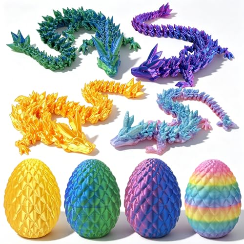 4Pcs 3D Printed Dragon Egg with Crystal Dragon Inside Multiple Colours Home Decoration for Adults Unique Gifts for Birthday Easter & Party