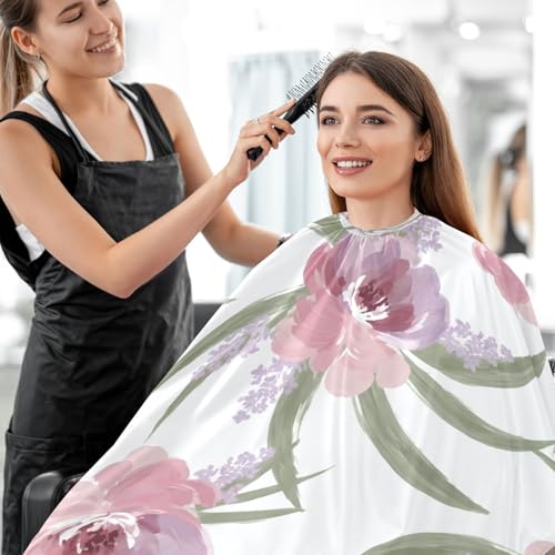 Capa para corte de cabello lavanda Flowers impermeable profesional para barbería con cierre ajustable de broche miniatura 7