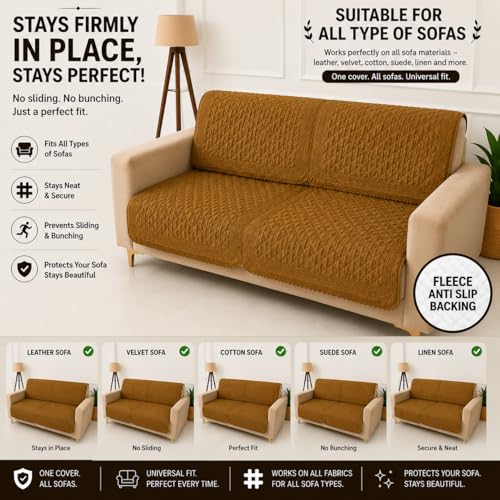 Image of Homerz Premium Petal Charm Sofa Cover | Embossed Floral Pattern | Soft Touch, Anti-Dust & Easy Wash Fabric Cloth, Washable and Durable (Mustard, 2 Seater, Seat Cover with Backrest)
