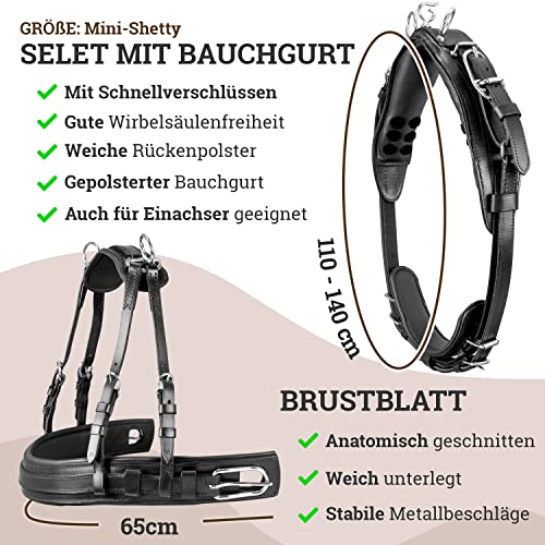 Esposita Einspännergeschirr „ Anatomic “ anatomisches Brustblatt Geschirr für Kutsche Einspänner Kutschgeschirr in Schwarz Gr. Mini Shetty