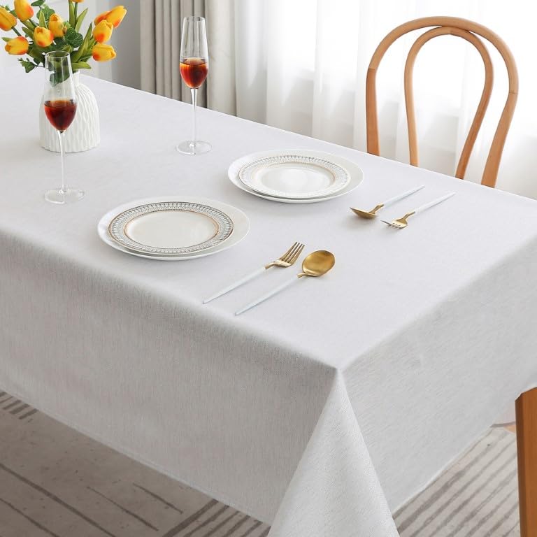 PRIME LINENS Home Decorative Glitter Rectangular Round Tablecloth Washable Dinning Table Cover Protector for Restaurant, Kitchen Dinning Party (White, 52" x 70")