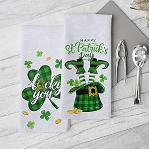 Seliem Happy St. Patrick's Day Top Hat Shamrock Kitchen Dish Towel Set of 2, Lucky You Clover Hand Towel Green Buffalo Plaid Drying Baking Cooking Cloth, Irish Spring Home Kitchen Decor 18x26 Inches Seliem Happy St Patricks Day Top Hat Shamrock Kitchen Dish Towel Set of 2 Lucky You Clover Hand Towel Green Buffalo Plaid Drying Baking Cooking Cloth Irish Spring Home Kitchen Decor 18×26 Inches