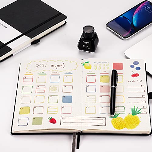 RETTACY Dotted Bullet Grid Journal 2 Pack - Dot Grid Hard Cover Notebook with 320 Pages,120gsm Thick Paper,8 Perforated Sheets,Smooth PU Leather,Inner Pocket,5.75'' × 8.38'' (Black Pink) RETTACY Dotted Bullet Grid Journal 2 Pack - Dot Grid Hard Cover Notebook with 320 Pages,120gsm Thick Paper,8 Perforated Sheets,Smooth PU Leather,Inner Pocket,5.75'' × 8.38'' (Black Pink)