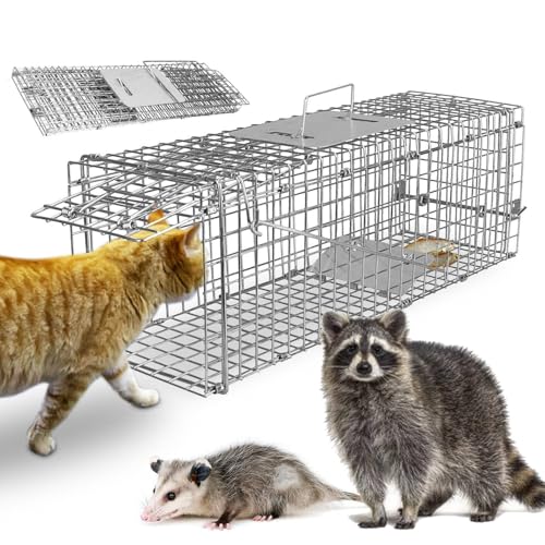 TeqHome Live Animal Cage Trap, Collapsible Humane Live Animal Cage Trap, Galvanized Steel Humane Live Trap Cage for Rabbit,Stray Cat, Groundhog, Raccoon,Squirrel,Chipmunk,Mole,Gopher,Skunk,24