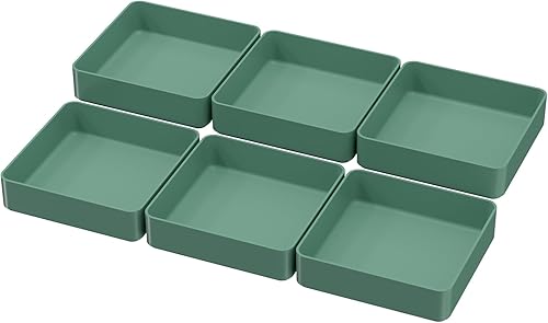 Juego de 6 organizadores de cajones apilables de 6.6 x 6.6 pulgadas, organizadores cuadrados de plástico para cajones de tocador y contenedores de