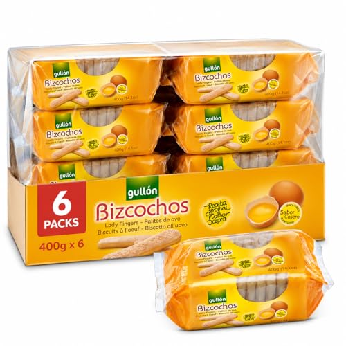 Gullón Bizcochos Lady Fingers 400g x 6 Packs | Bizcochos Tradicionales con Huevo | Perfectos para Tiramisú, Postres y Café