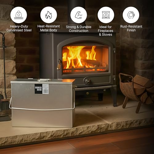 SWL Galvanised Ash Box 45×33×12 cm – Heavy-Duty Metal Ash Container with Lid – Rust-Proof Steel Ash Carrier for Fireplaces, Wood Burners, Stoves & Firepits - Image 2