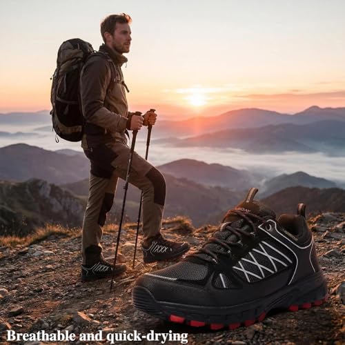 Image of Queday Mens Waterproof Lightweight Hiking Shoes | Breathable, Anti-slip Rubber outsole, Cushioned EVA midsoles, Ideal for daily trail, camping, and climbing