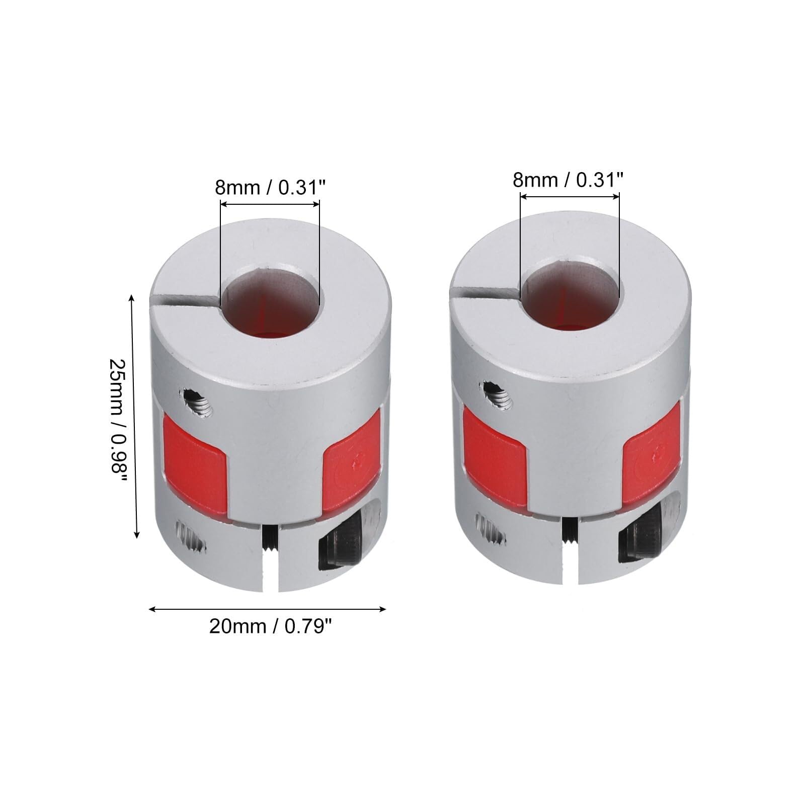 Accouplement à lame en aluminium 8mm à 8mm alésage L25xD20 coupleur flexible pour imprimante 3D CNC et moteur pas à pas servo - Lot de 2