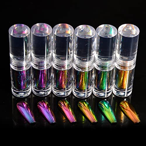 Katfan Chameleon Liquid Nail Powder Pearlescent Ice Aurora Dust Nail Powder Chameleon Holographic Chrome Iridescent Mirror Effect Pigment High Gloss Nail Art Glitter for Home DIY Nail Tips