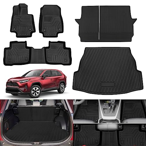 Image of Rilsen Fit 2019-2023 2024 Toyota Rav4 Floor Mats Trunk Mat Rear Cargo Liner All Weather Back Seat Protector Backrest Mat for Toyota Rav4 Accessories (Backrest Mat+Cargo Liner+Floor Mats)