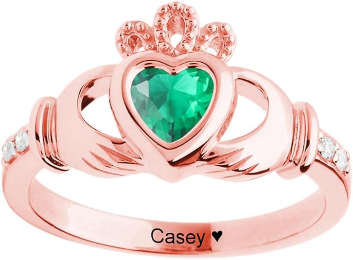 GLAVEHO 10K 14K 18K Gold Personalized Claddagh Birthstone