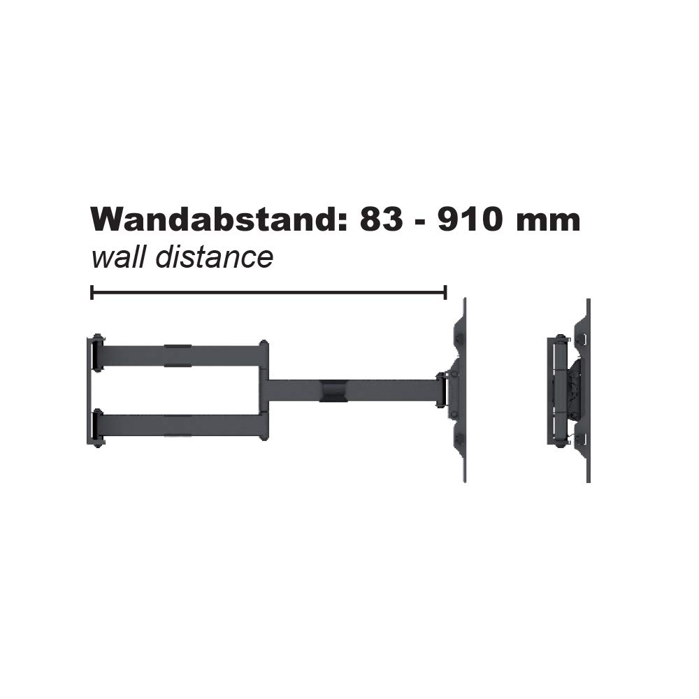 My Wall H 27-2 XL - Supporto da parete per TV allungabile, girevole, inclinabile, girevole, nero