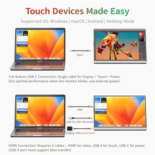 Image of Intehill 2.5K Portable Monitor Touchscreen, 14 inch Portable Touch Screen for Laptop 2560x1600, 16:10 Travel Monitor with Tempered Glass, 100% sRGB USB & HDMI Portable Display with Stand & Speaker, Q14ZT