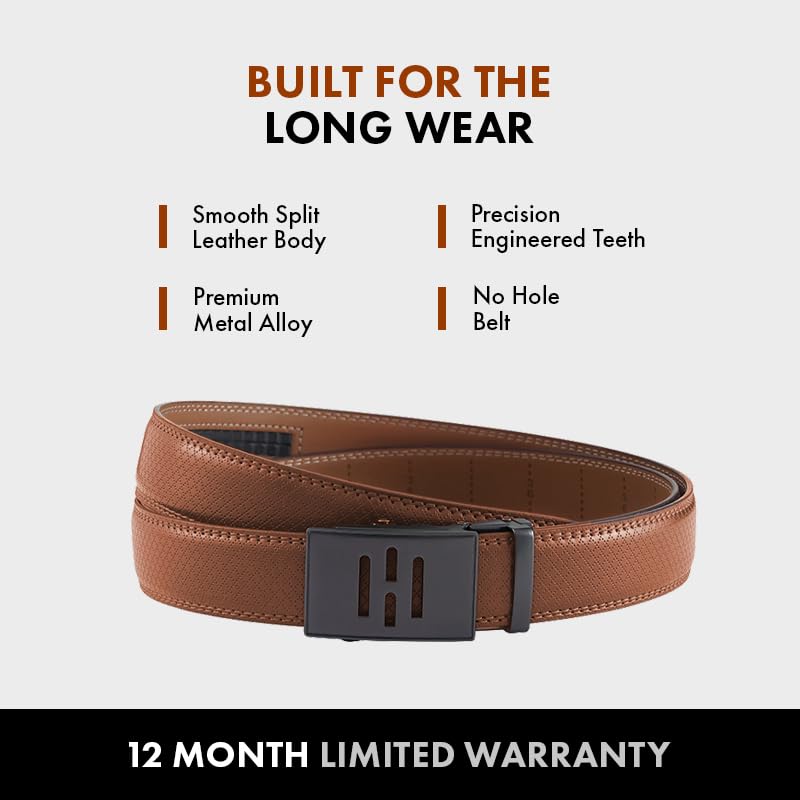 Image of HALDEN THEO Tan Belt For Men Leather Original (Adjustable Fits Up to 44 Inch Waist) Ratchet Strap with Classic Buckle & Magnetic Auto-lock